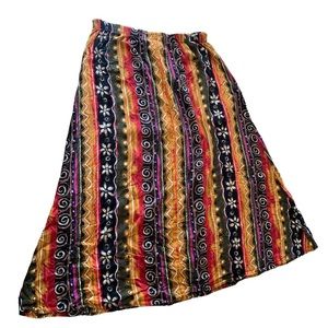 My pieces colorful tribal yellow red black striped floral white maxi skirt S